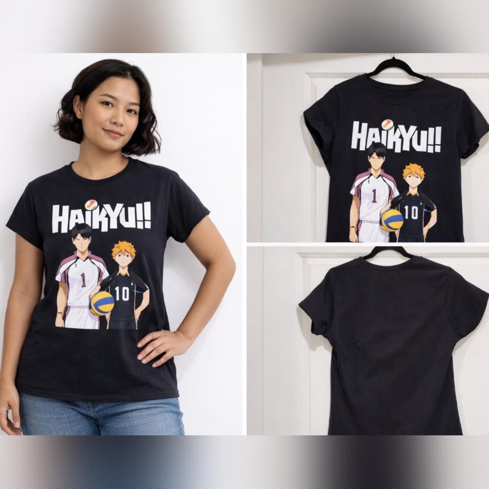 Haiku Black Anime Volleyball Graphic Kids Tee